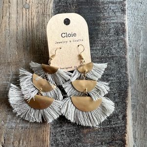 NWT Cloie Grey Fringe Statement Earrings